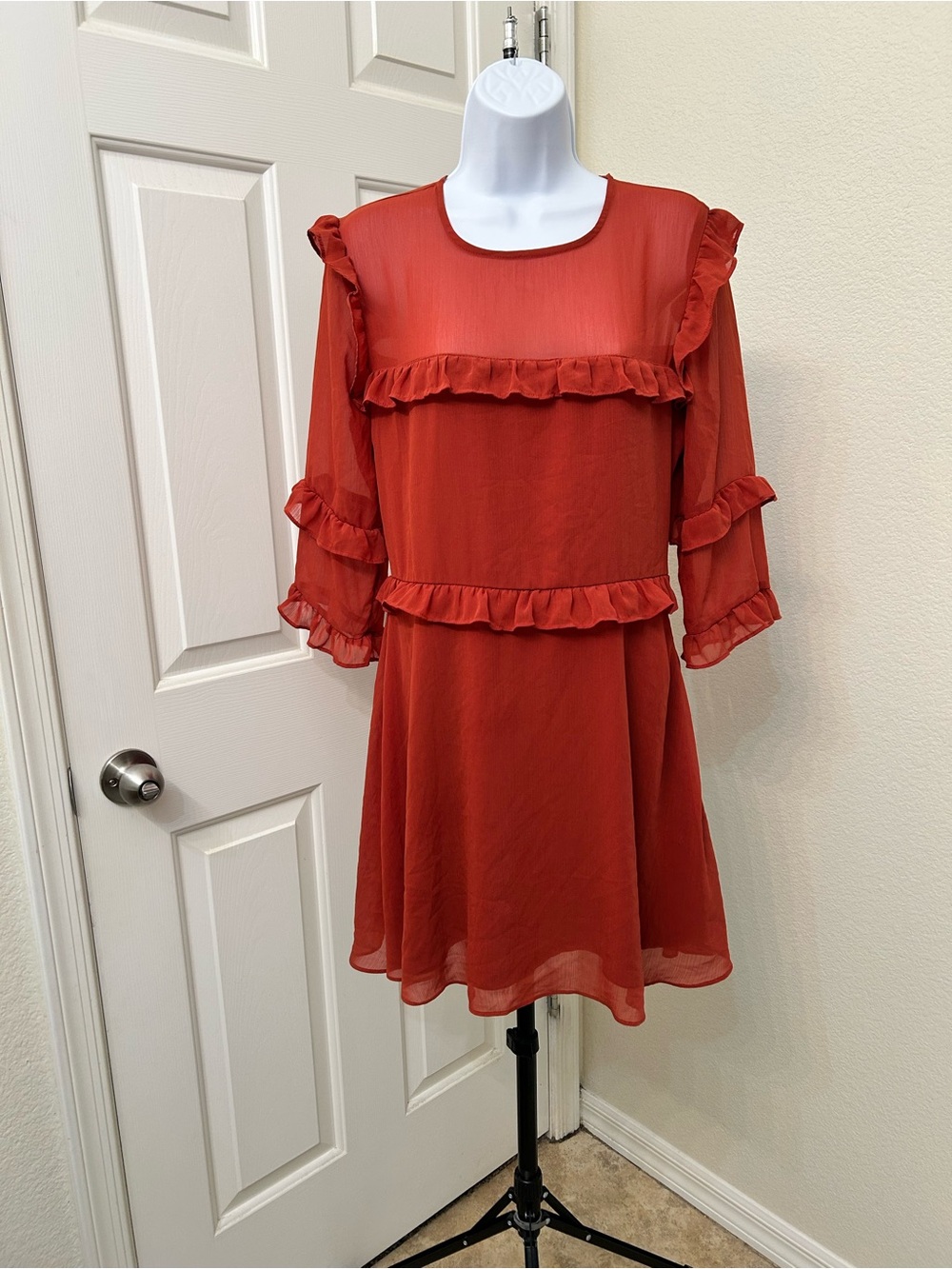 NWT Abercrombie & Fitch Rust Red Ruffle Mini Dress 🍁